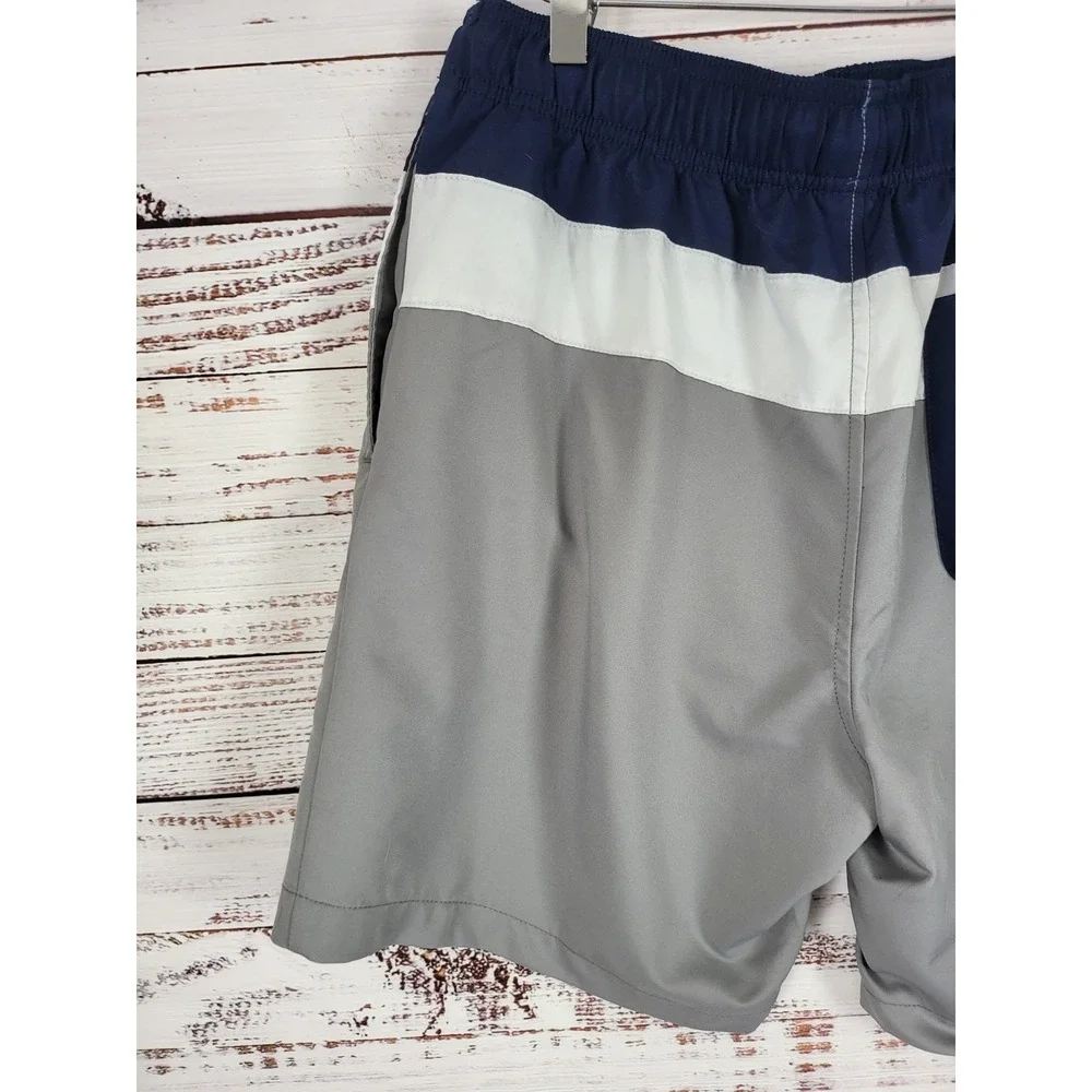 Speedo Swim Trunks M‎ Mens Grey White Blue Pull On Pockets Mesh Lined Swim